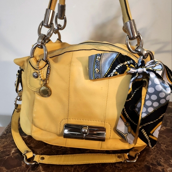 Coach Handbags - Coach Kristin Yellow Leather 2way Hobo w Twilly GUC